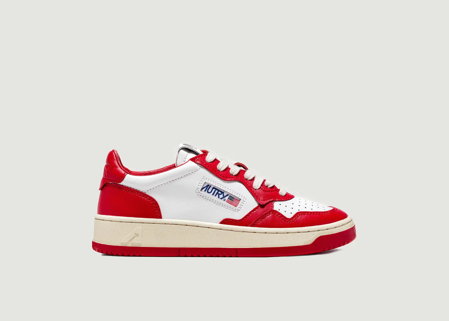 Baskets Medalist Low en cuir blanc rouge AUTRY