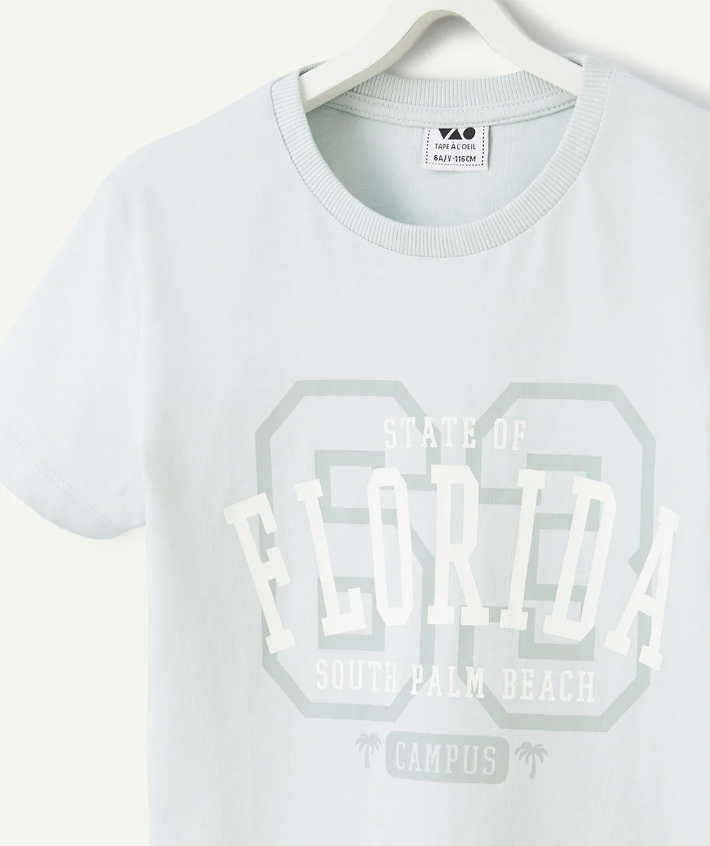 t-shirt manches courtes garçon en coton bio bleu thème floride