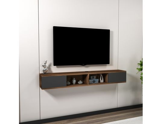CONCEPT1 - Meuble TV Mayer noyer clair anthracite 140 x 22 x h19,6 cm