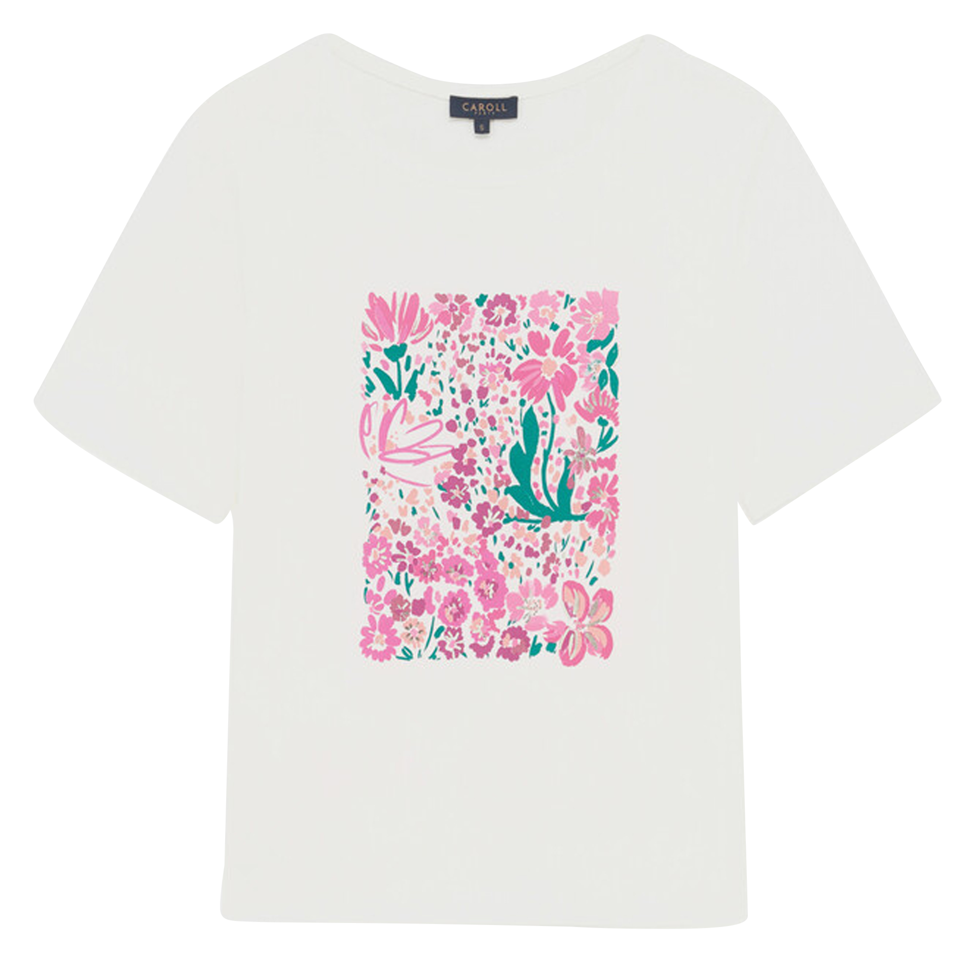 TFLORA - Tee-shirt droit col rond en coton mélangé | Rose