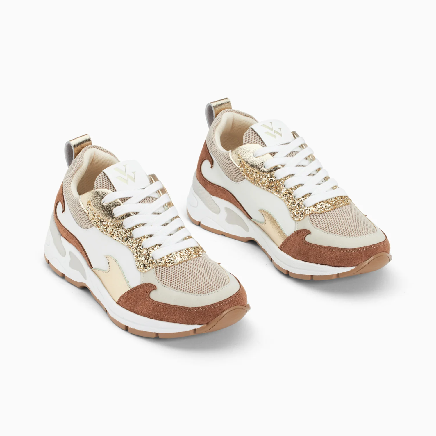 Sneakers-Baskets flamme Juliette blanc et camel