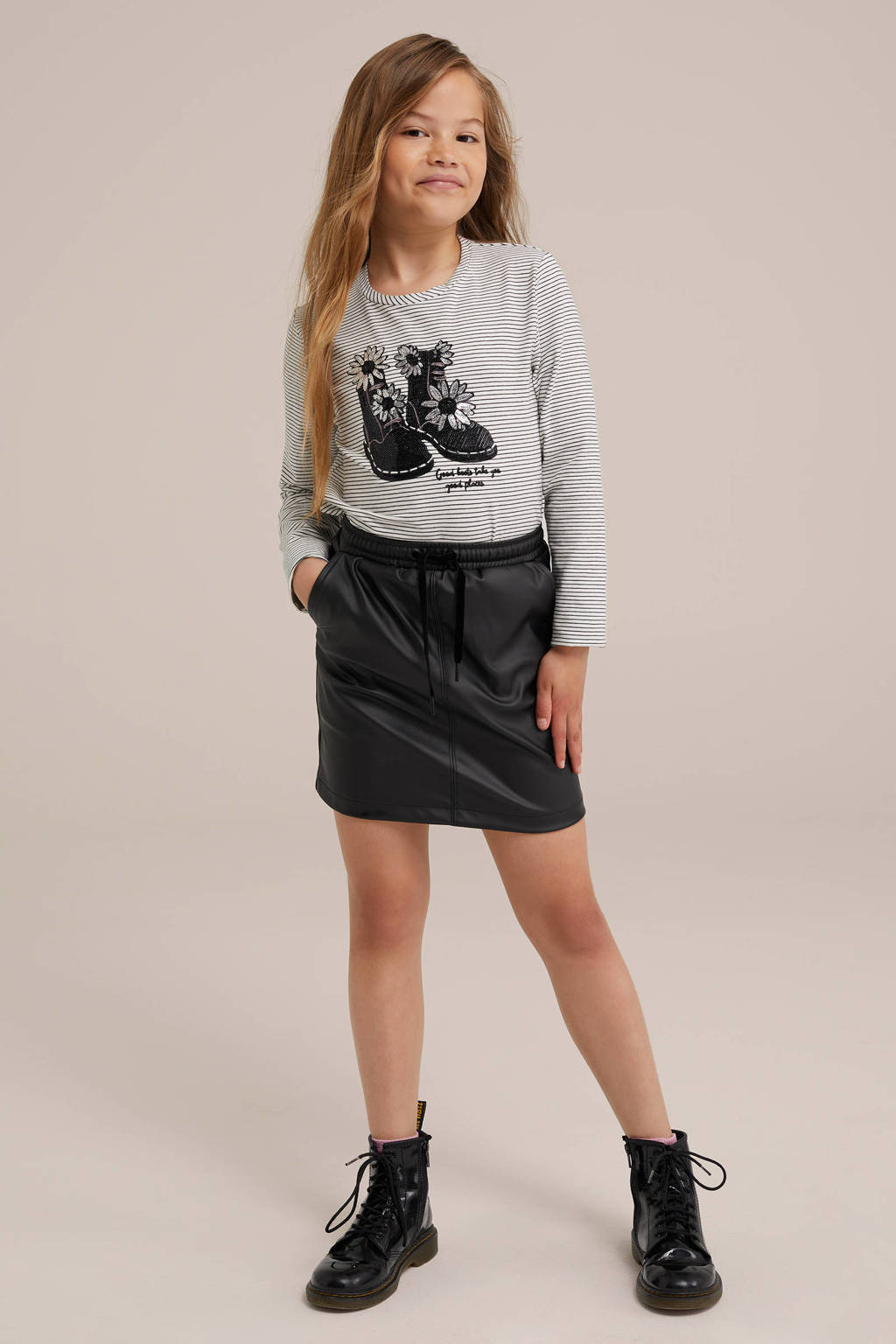WE Fashion gestreepte longsleeve zwart/wit