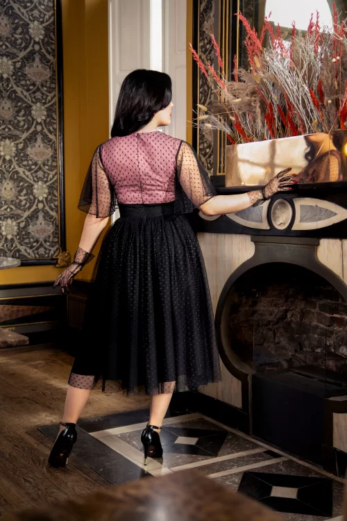 Topvintage Boutique Collection Topvintage exclusive ~ Holly swing jurk in roze en zwart