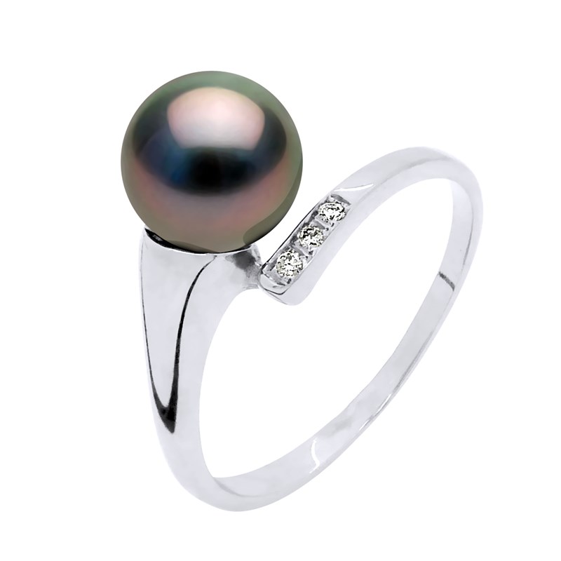 Bague Stella Jonc Perle de Tahiti 8-9 mm & Diamant - Or Blanc