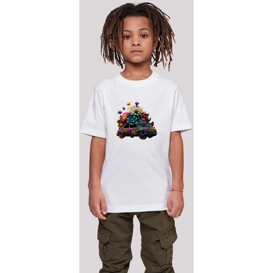F4NT4STIC T-Shirt Blumen Auto Unisex Tee weiß
