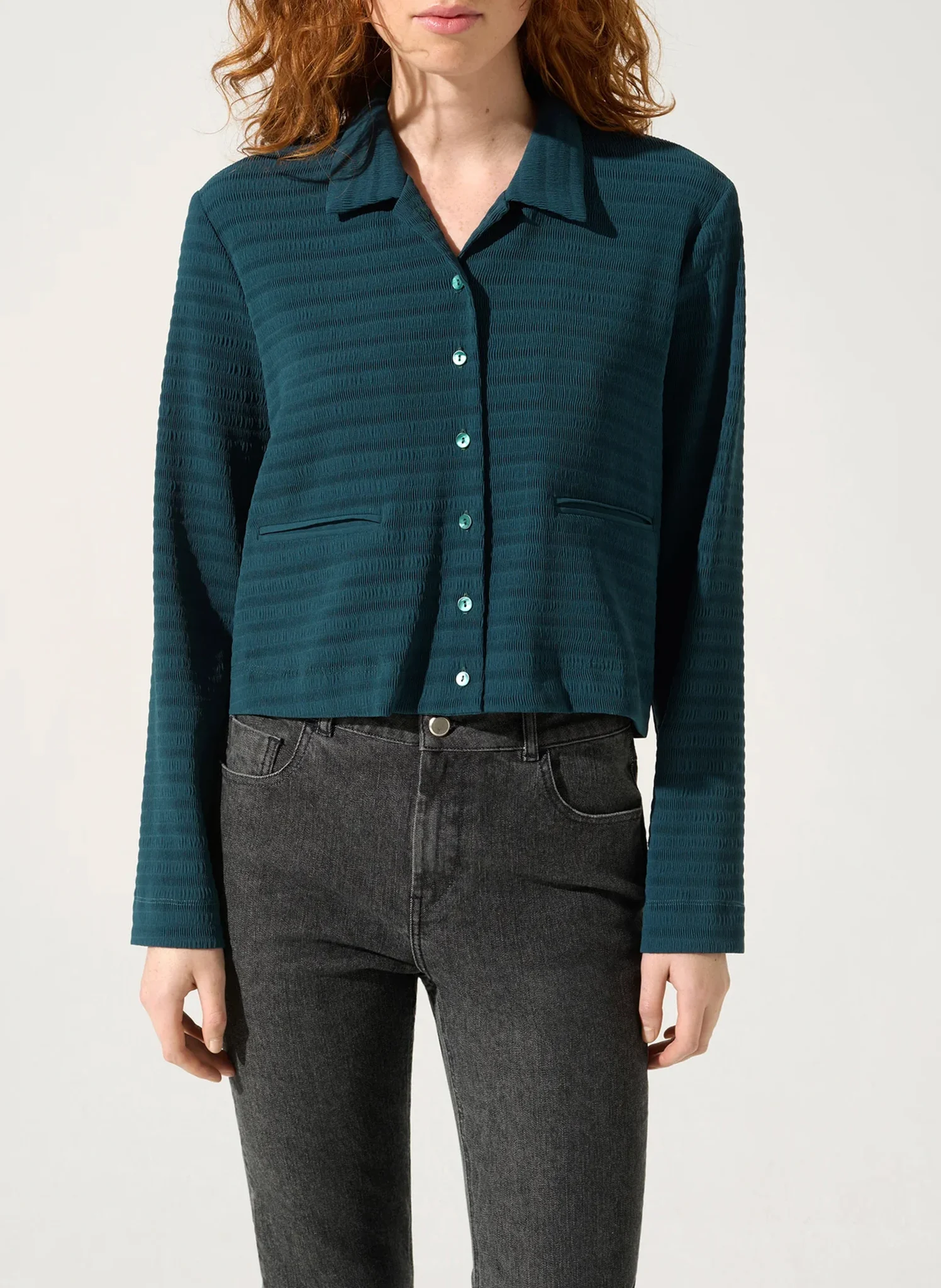 Chemise courte carrée | Bleu