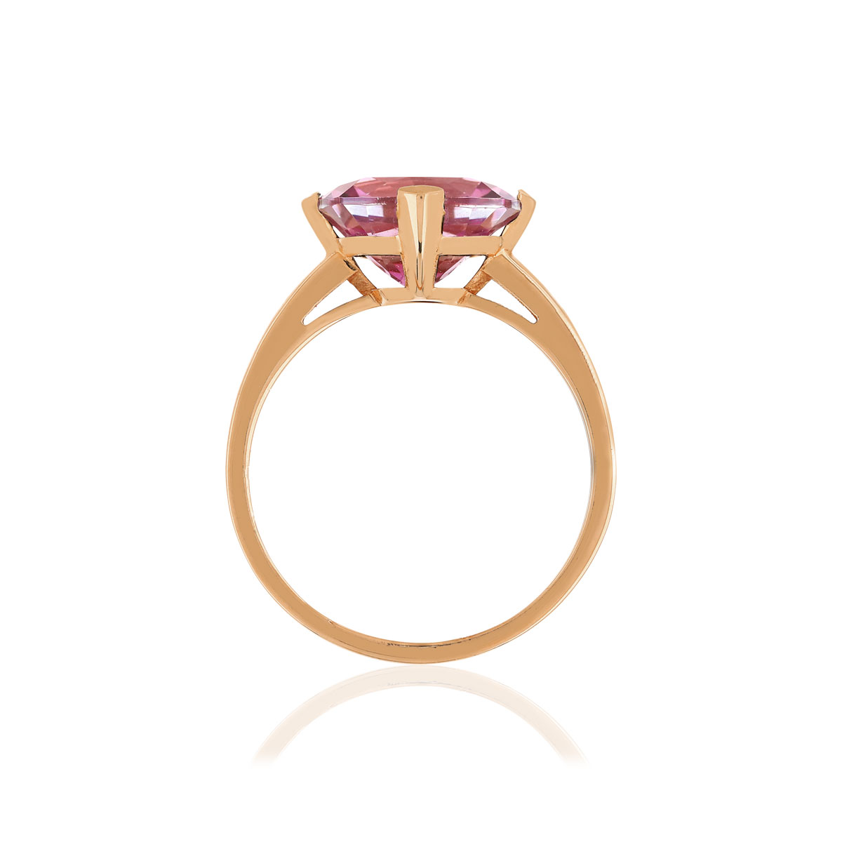 Bague or rose 750, 1 topaze rose traitée de 5 carats.