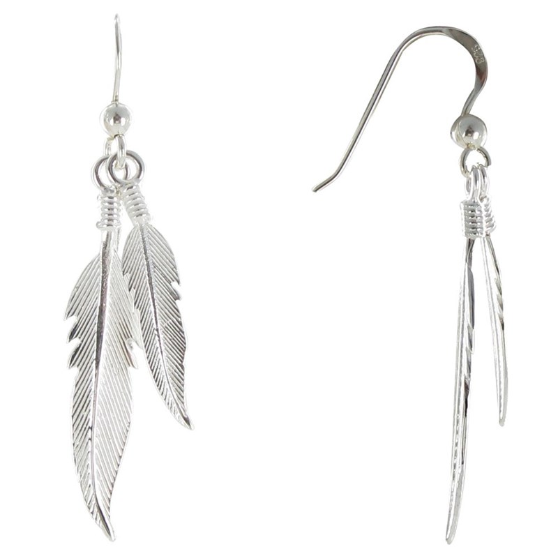 Boucles d'Oreilles Deux Plumes d'Argent