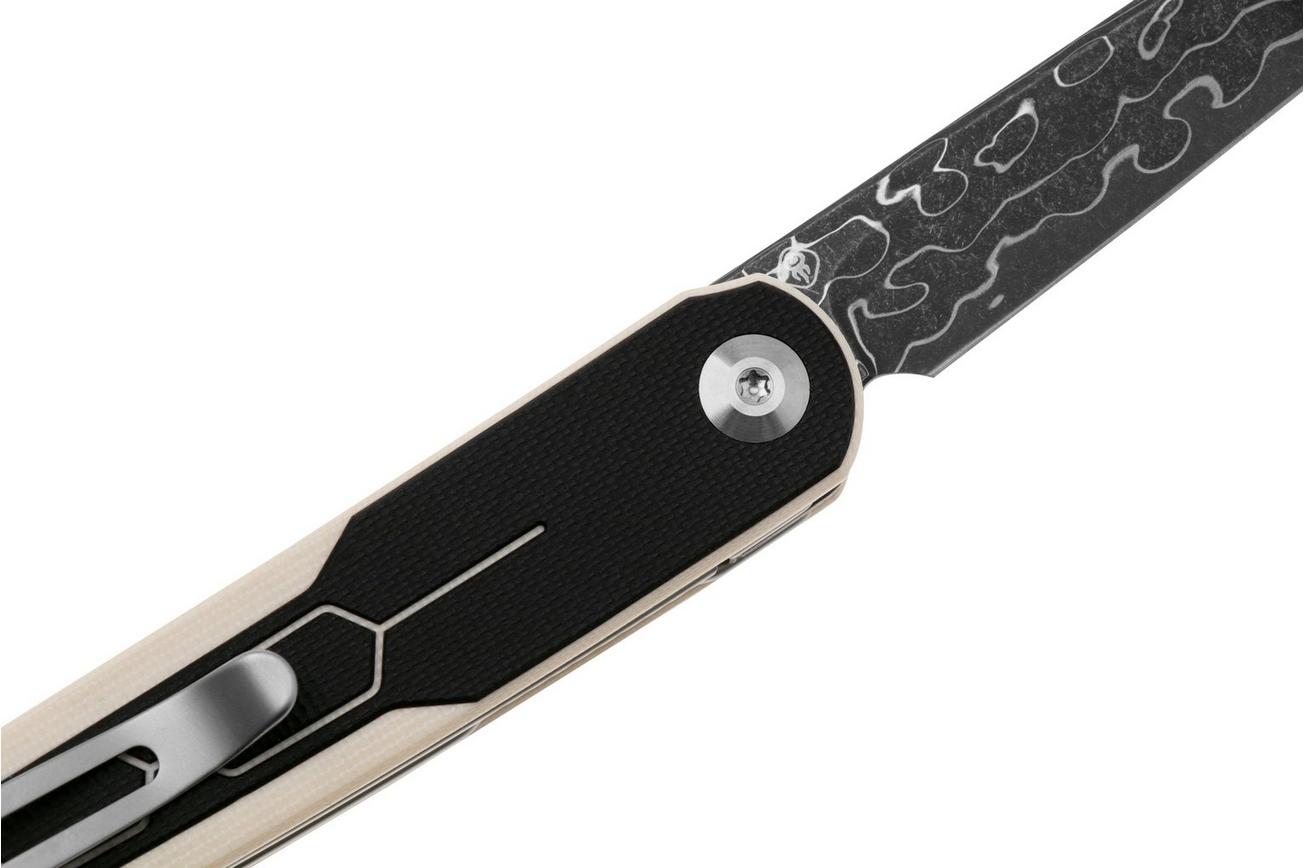 Civivi KwaiQ 23015-DS1, Damascus, Milled Ivory Black G10, zakmes
