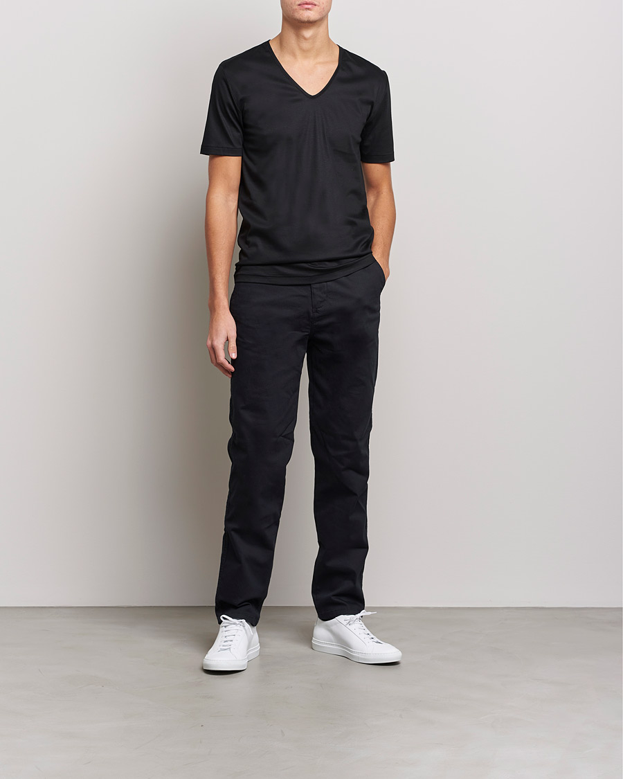 Zimmerli of Switzerland Sea Island Cotton V-Neck T-Shirt Black