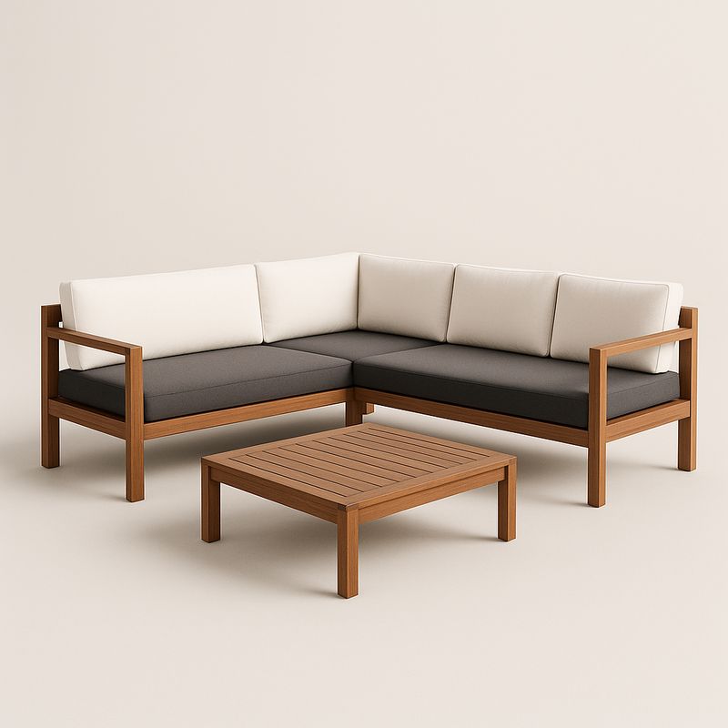 Gartensofa Set Holz L-förmig Weiß/Dunkelgrau Polyesterkissen