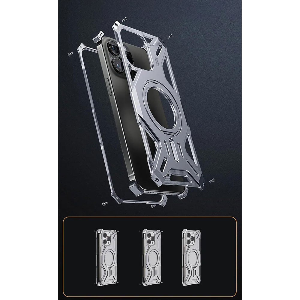 iPhone 16 Pro MagSafe Alu Schutzhülle mit Aufsteller - Silber