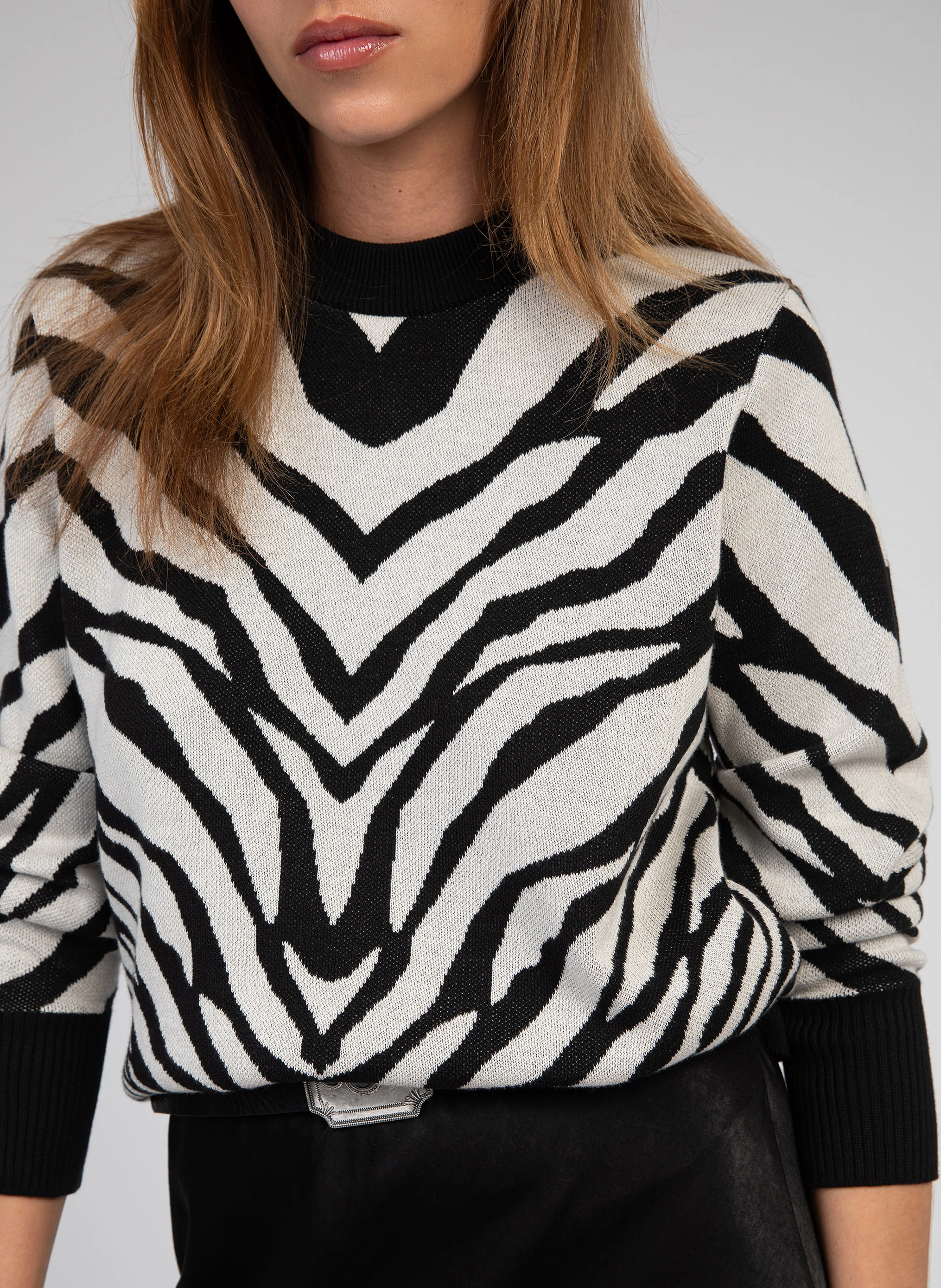 LEZEBRA - Pull col rond en coton mélangé | Noir
