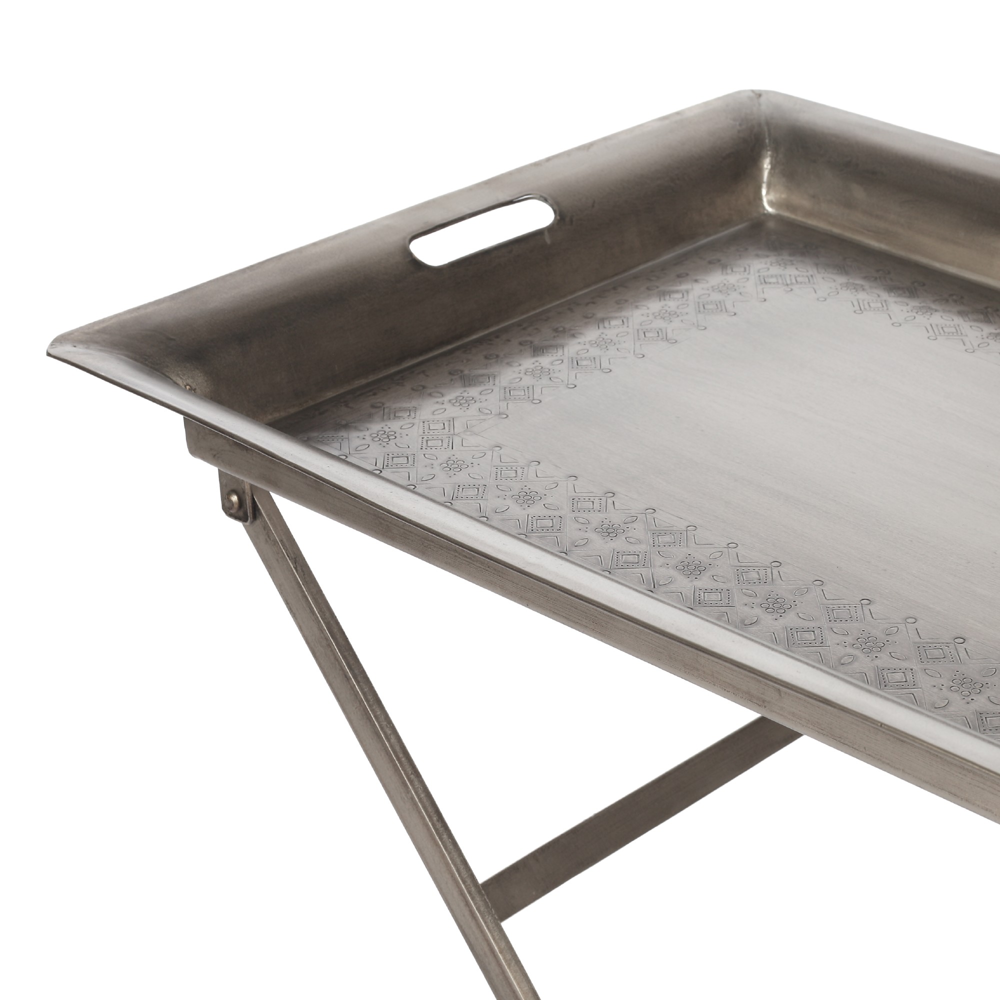 Metalltablett auf Ständer, silber, B 65 cm, L 45 cm, H 74 cm von fischer's lagerhaus