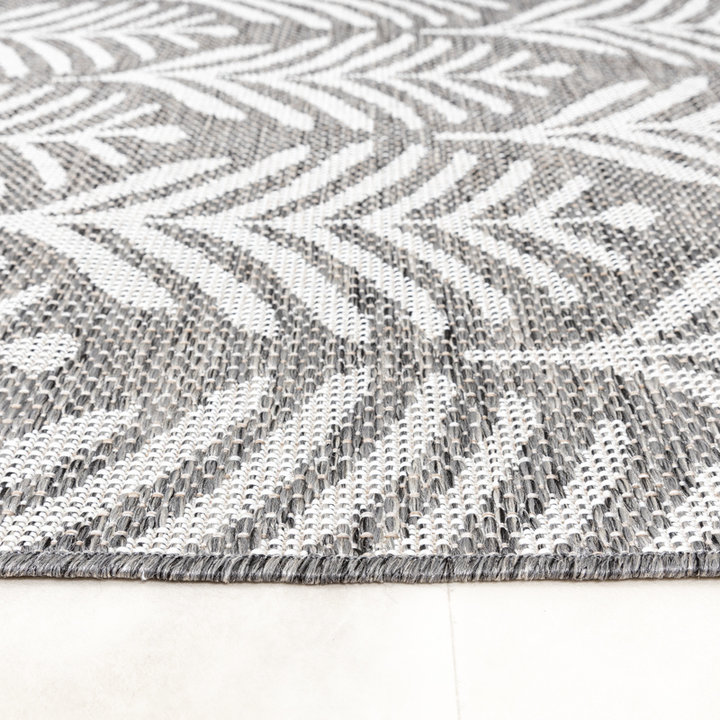 Rond buitenkleed - Summer Leaves Grijs | Botanisch