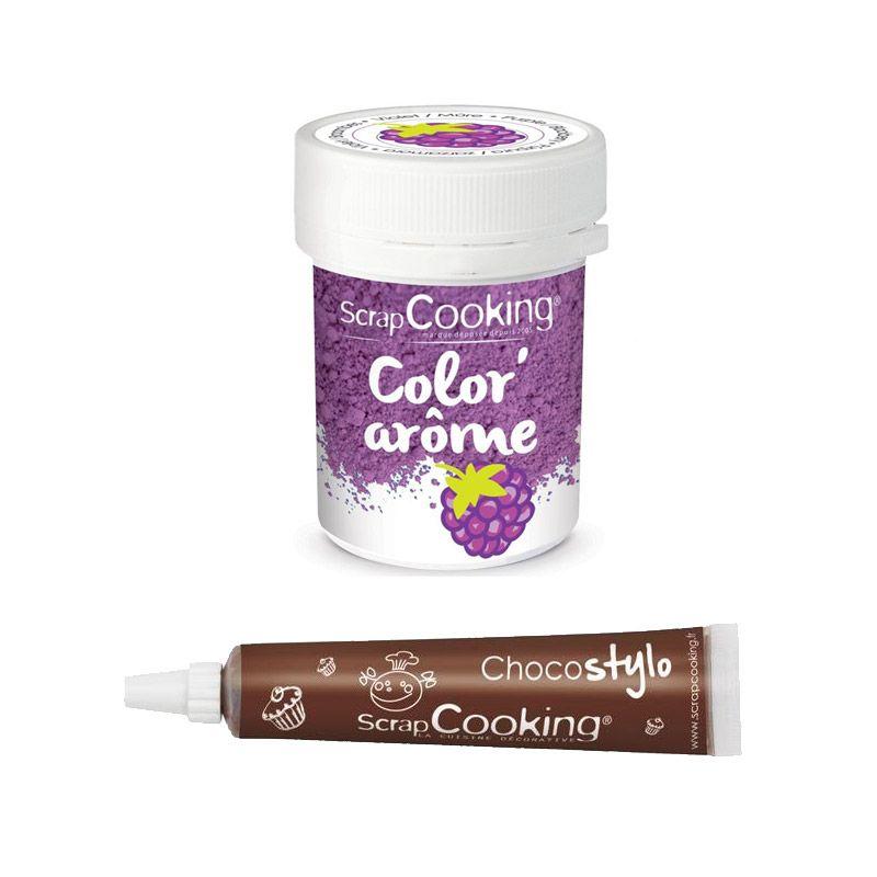 Colorant alimentaire violet arôme mûre + Stylo chocolat Scrapcooking