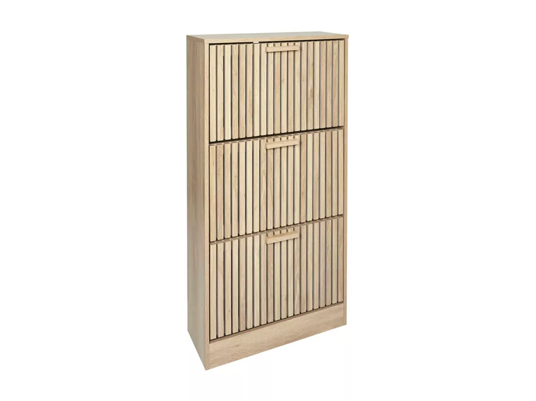 PAJAN - Meuble à Chaussures 3 Portes Basculantes Effet Bois avec Tasseaux