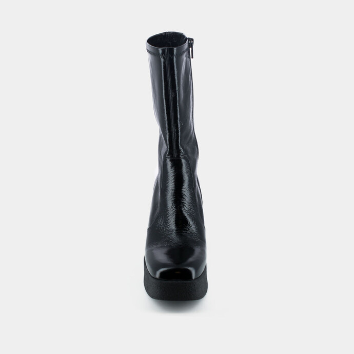 Bottines à plateformes  en cuir vieilli noir