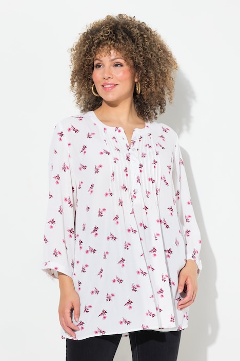 Tunika, Blüten, Rundhals, Biesen, 3/4-Arm