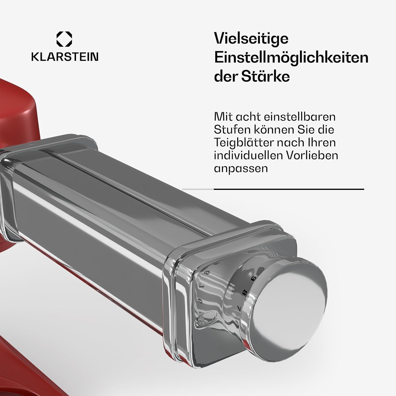 Klarstein Chiara Küchenmaschine Nudelaufsatz – 3-in-1 Pasta-Zubehör, Edelstahl, Spülmaschinenfest, 8 Stufen, Fettuccine & Spaghetti-Schneider, Kompatibel mit Chiara Küchenmaschine