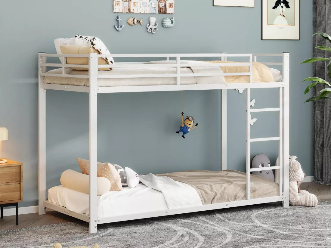 Lit superposé pour enfant 90x200cm en fer - Blanc