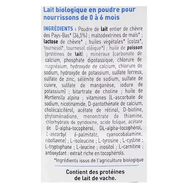 Leite de cabra orgânico Babybio Caprea, 1ª fase, 800g