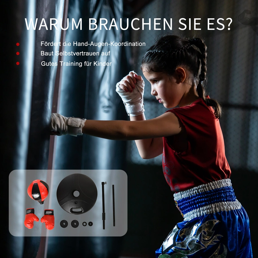 HOMCOM Kinder Punchingball-Set mit Boxhandschuhe schwarz, rot