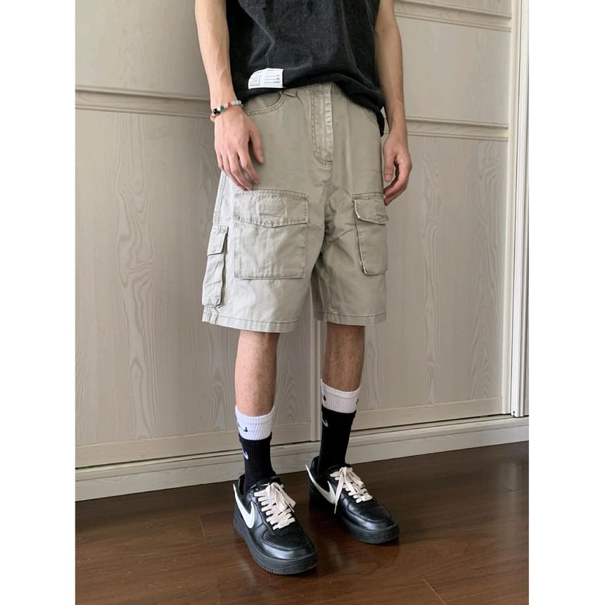 Nightbell - Mid Rise Plain Cargo Shorts