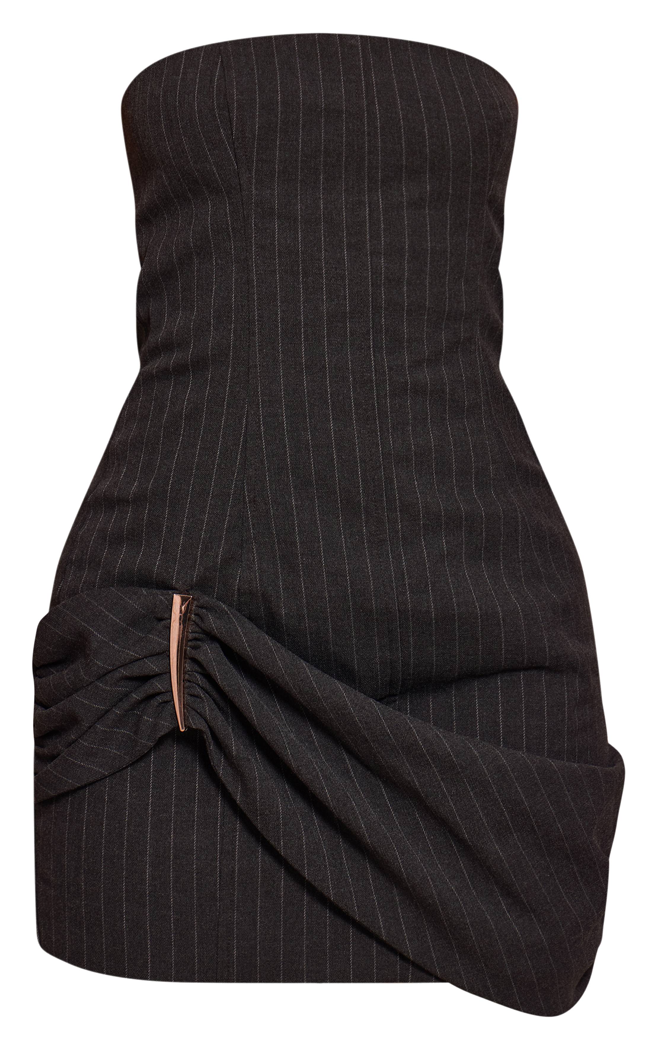 Gris Robe Mini Bandeau Tissée À Fines Rayures Petite
