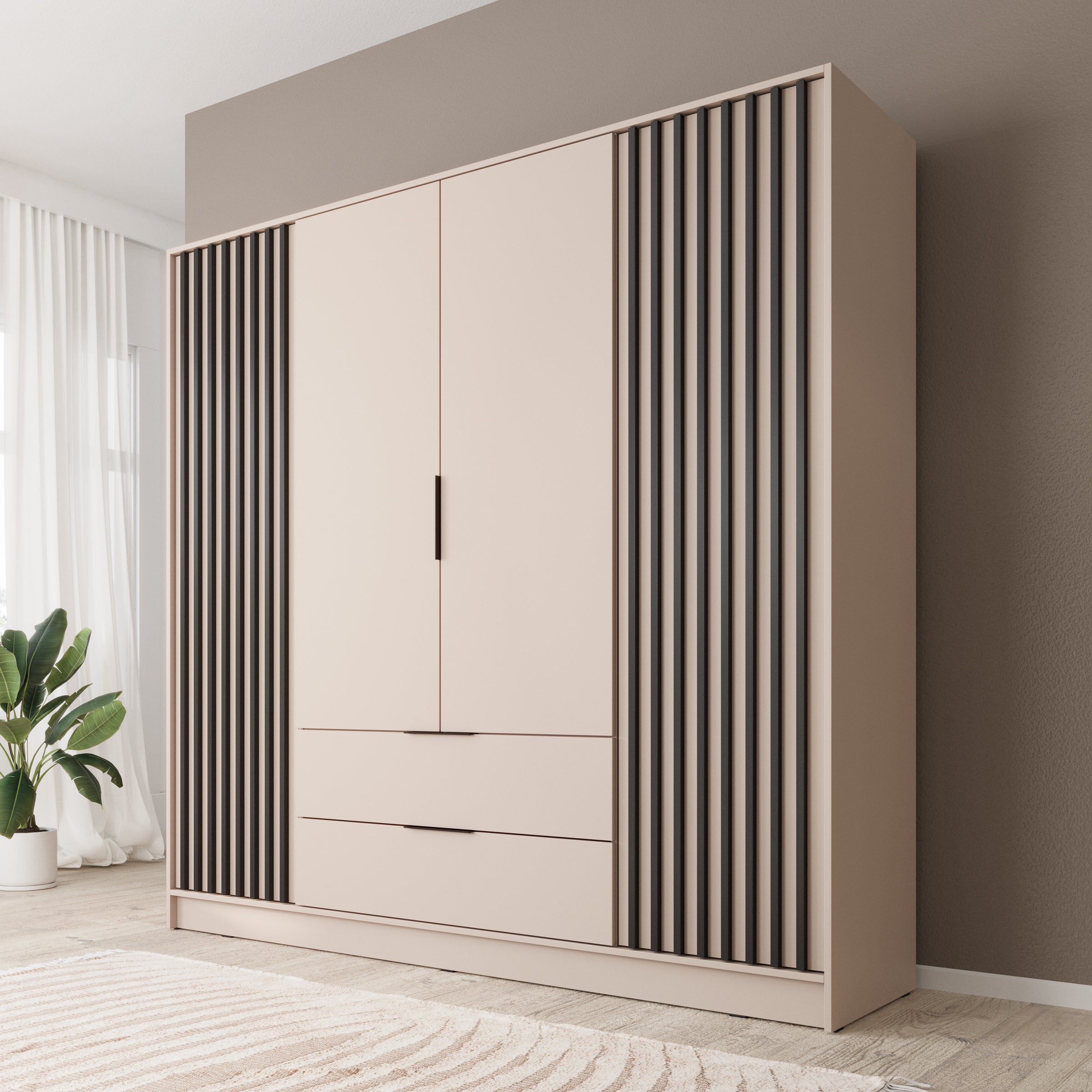Nairobi - Kledingkast 4-deurs - Beige/zwart - 206x51x200 cm