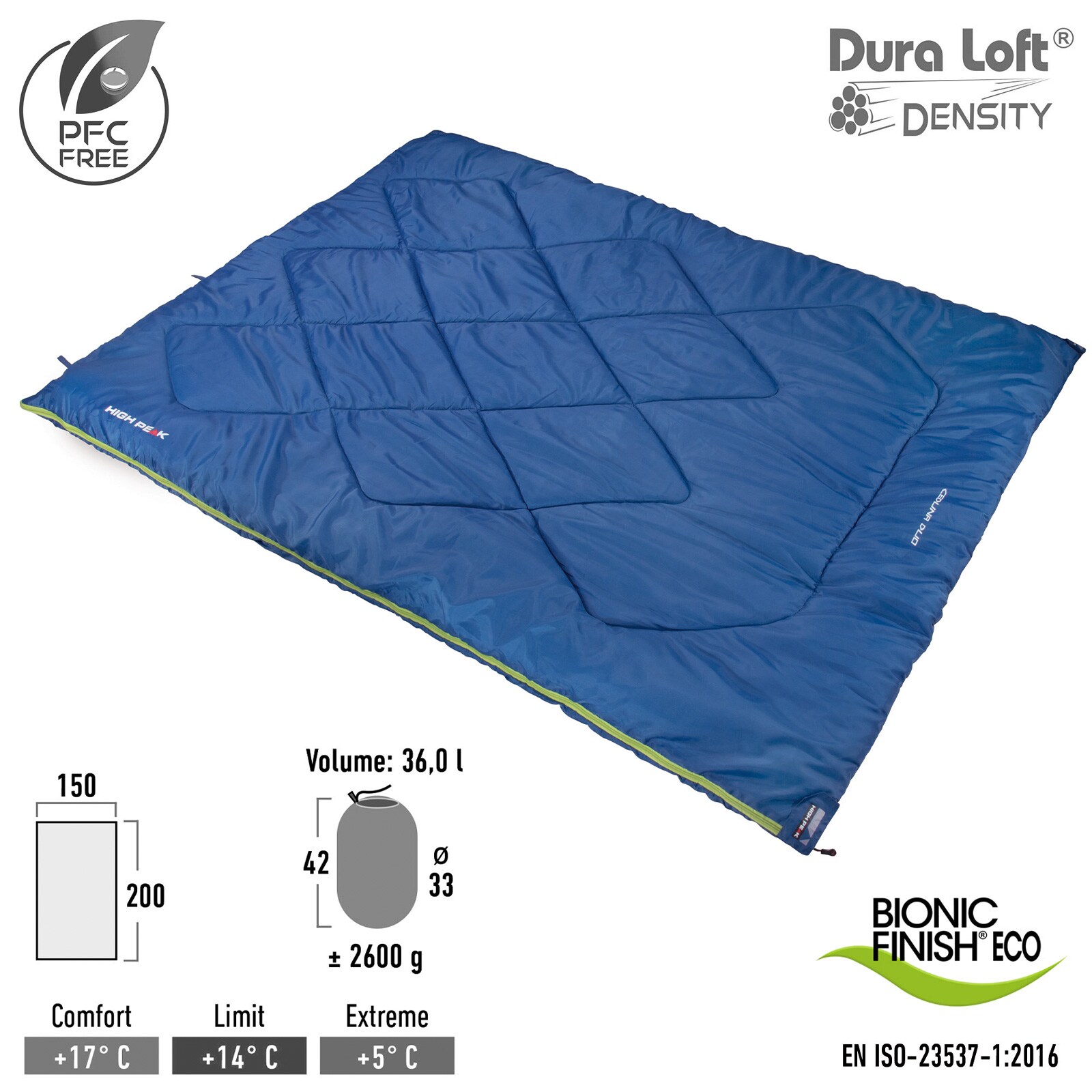 HIGH PEAK Deckenschlafsack Ceduna Duo 2 Personen Doppel Schlafsack Sommer Lang
