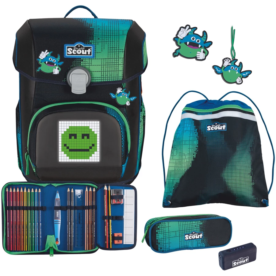 Scout Neo Exklusiv Movie Star - Schulranzen Set 5tlg. Blue Pixel