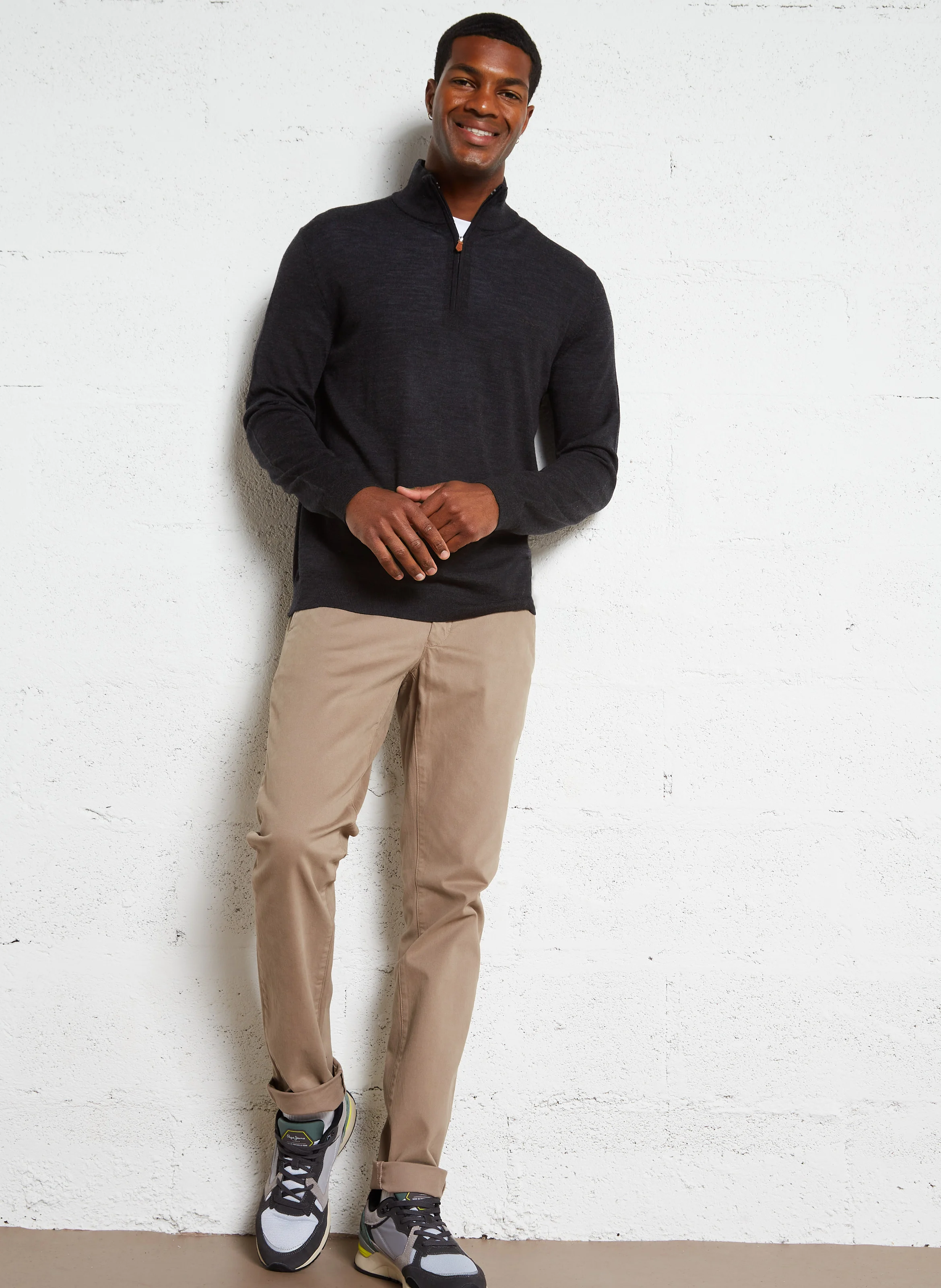 Pantalon slim en coton mélangé | Marron