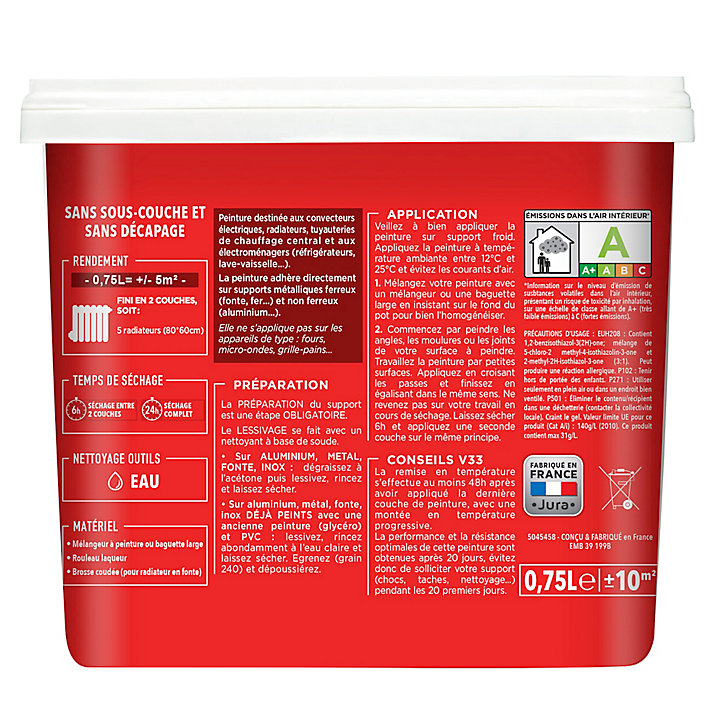 Peinture de rénovation radiateur électroménager V33 blanc satin 0,75L