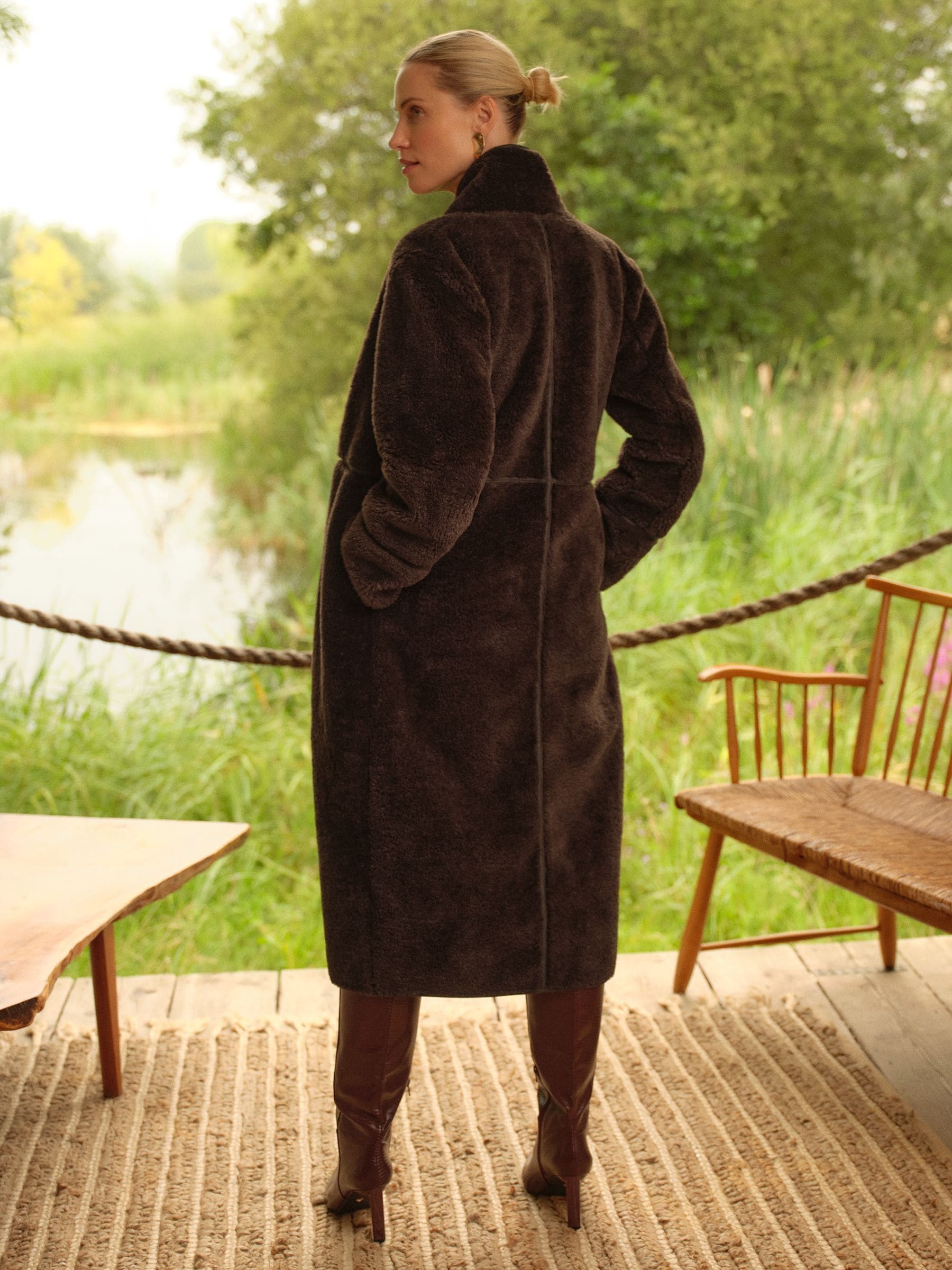 Love & Roses Tipped Midi Shearling Coat