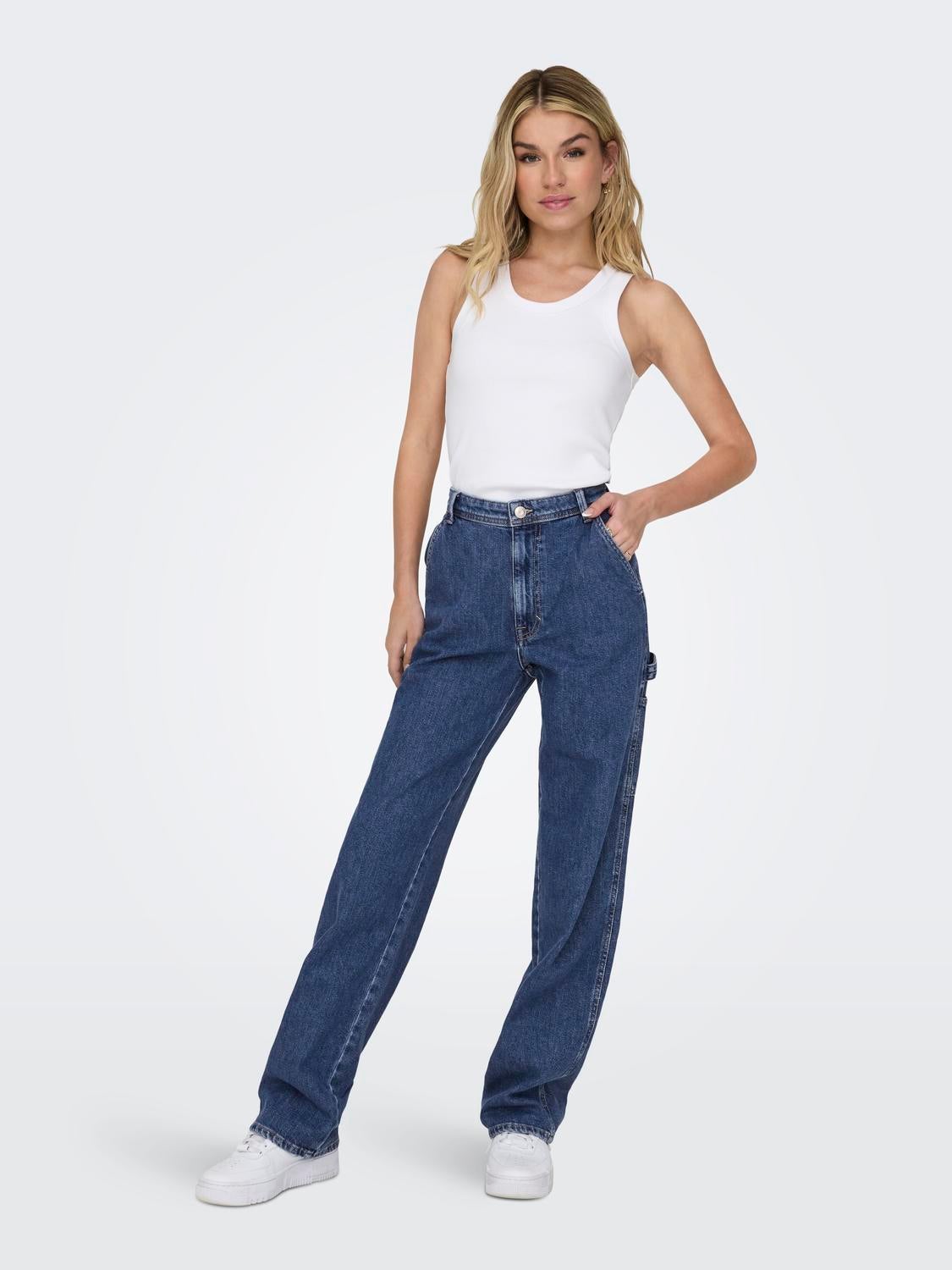 ONLWEST Hohe Taille Gerade geschnitten Jeans Medium Blue Denim
