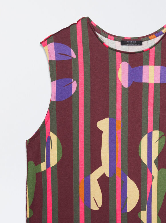 Vestido midi estampado - Bordô
