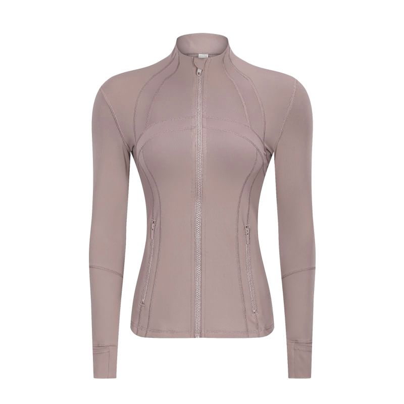 Claduodoe - Sporttop met lange mouwen, coltrui, effen rits en slanke pasvorm