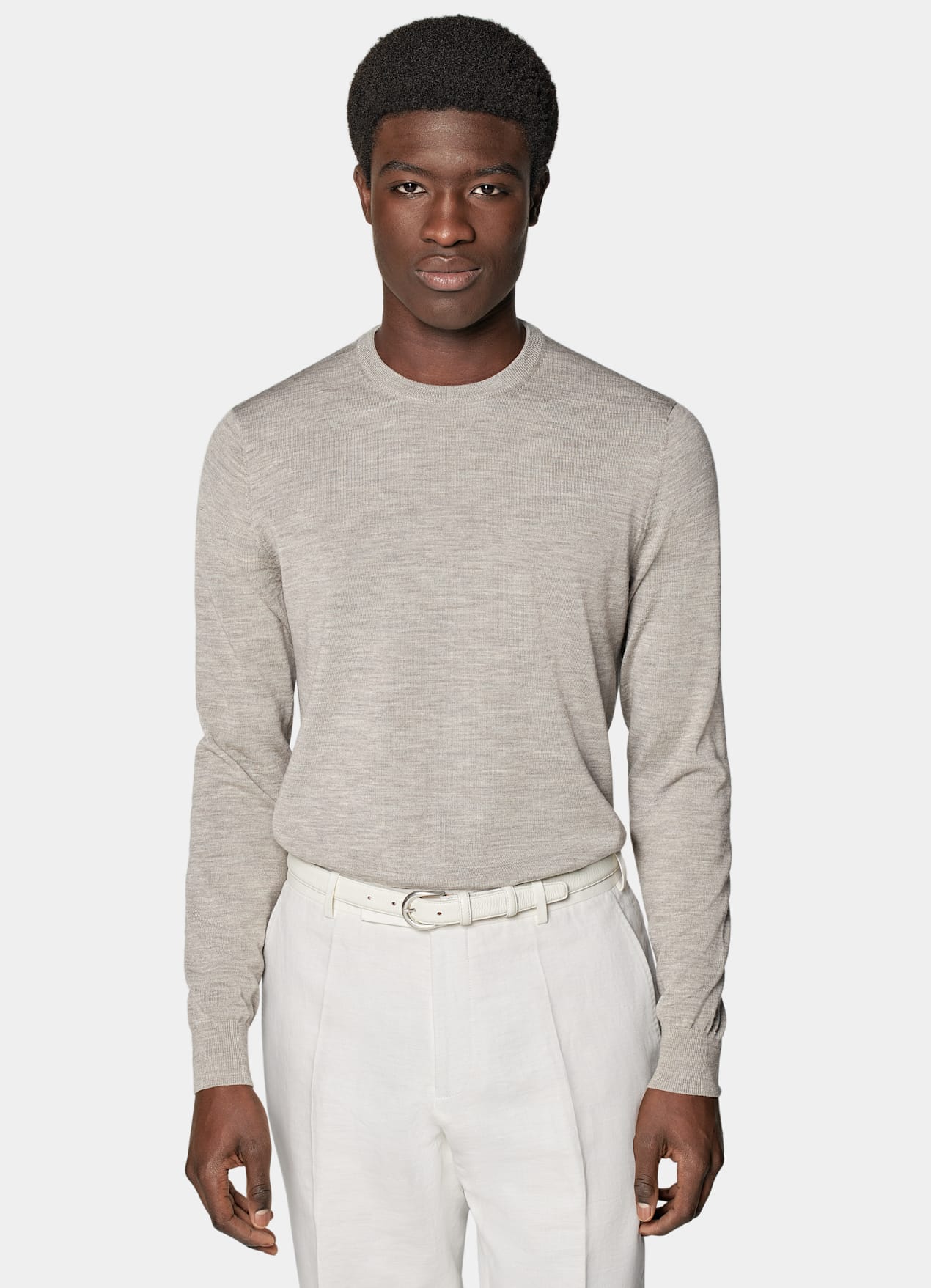 Pull col rond Merino taupe