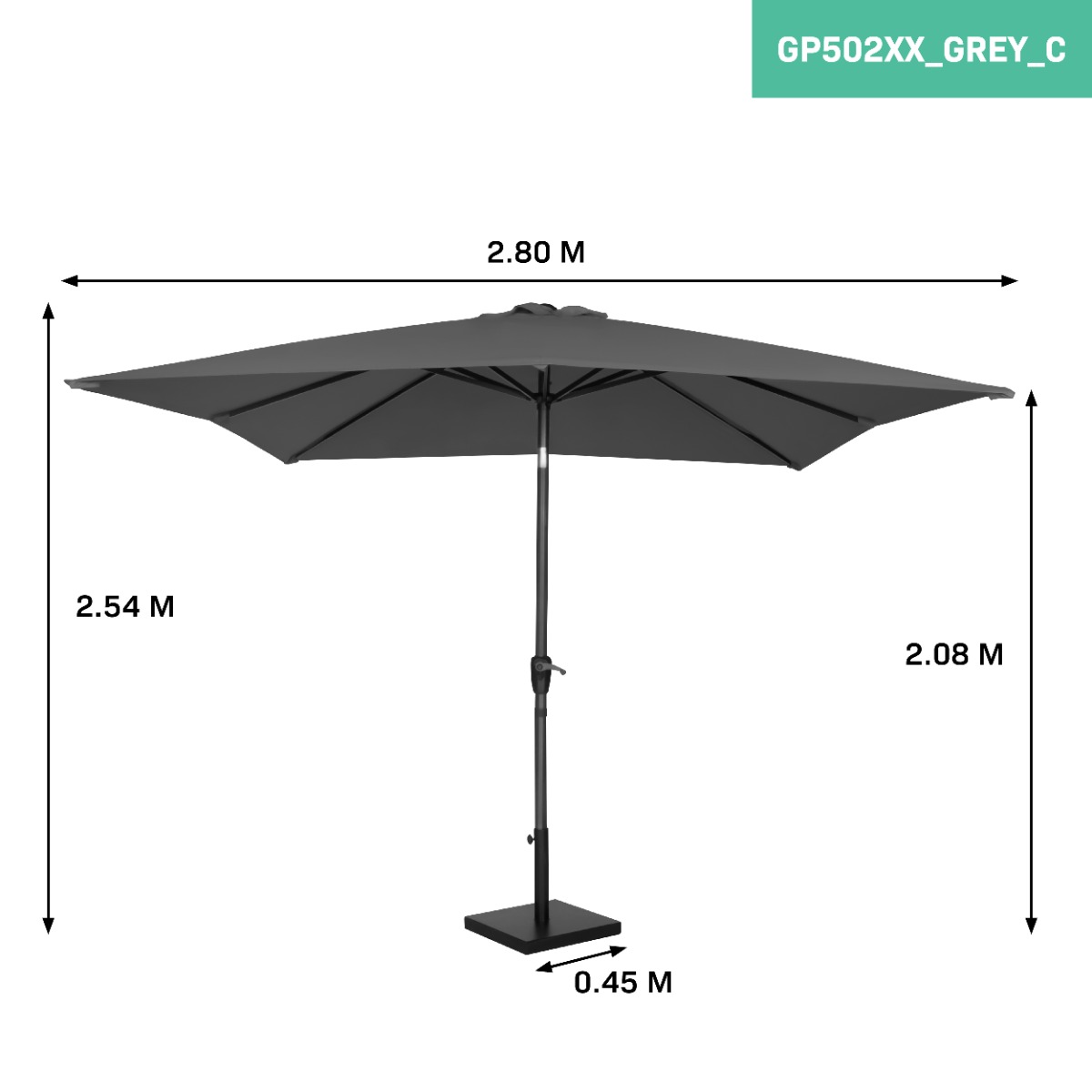 VONROC Rosolina 280 Premium Parasol met voet - Grey