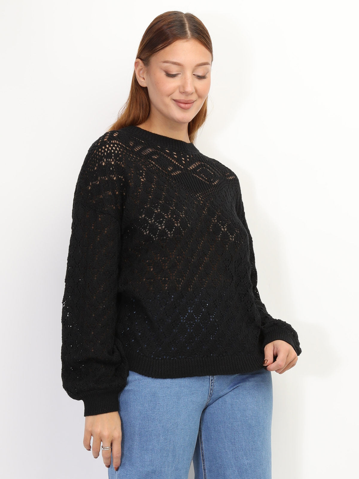 Pull en crochet ajouré- Noir