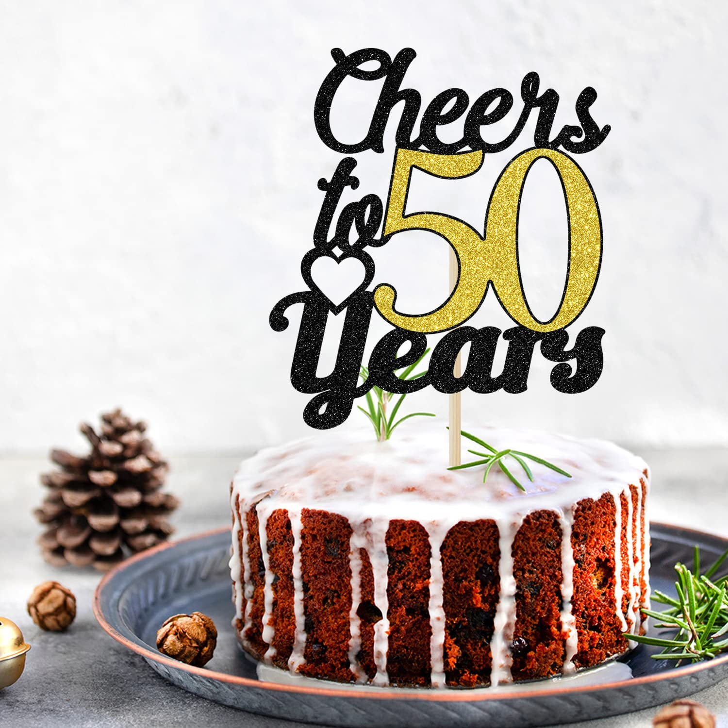 Kuchenstecker Cheers to 50 Years Tortenstecker Topper Dekoration für Torten / Kuchen - Schwarz / Gold