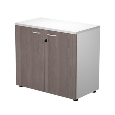 Bibliothèque basse Trend - L80xP44xH72 cm - 2 portes en mélaminé imitation frêne Toscan avec serrure - gris