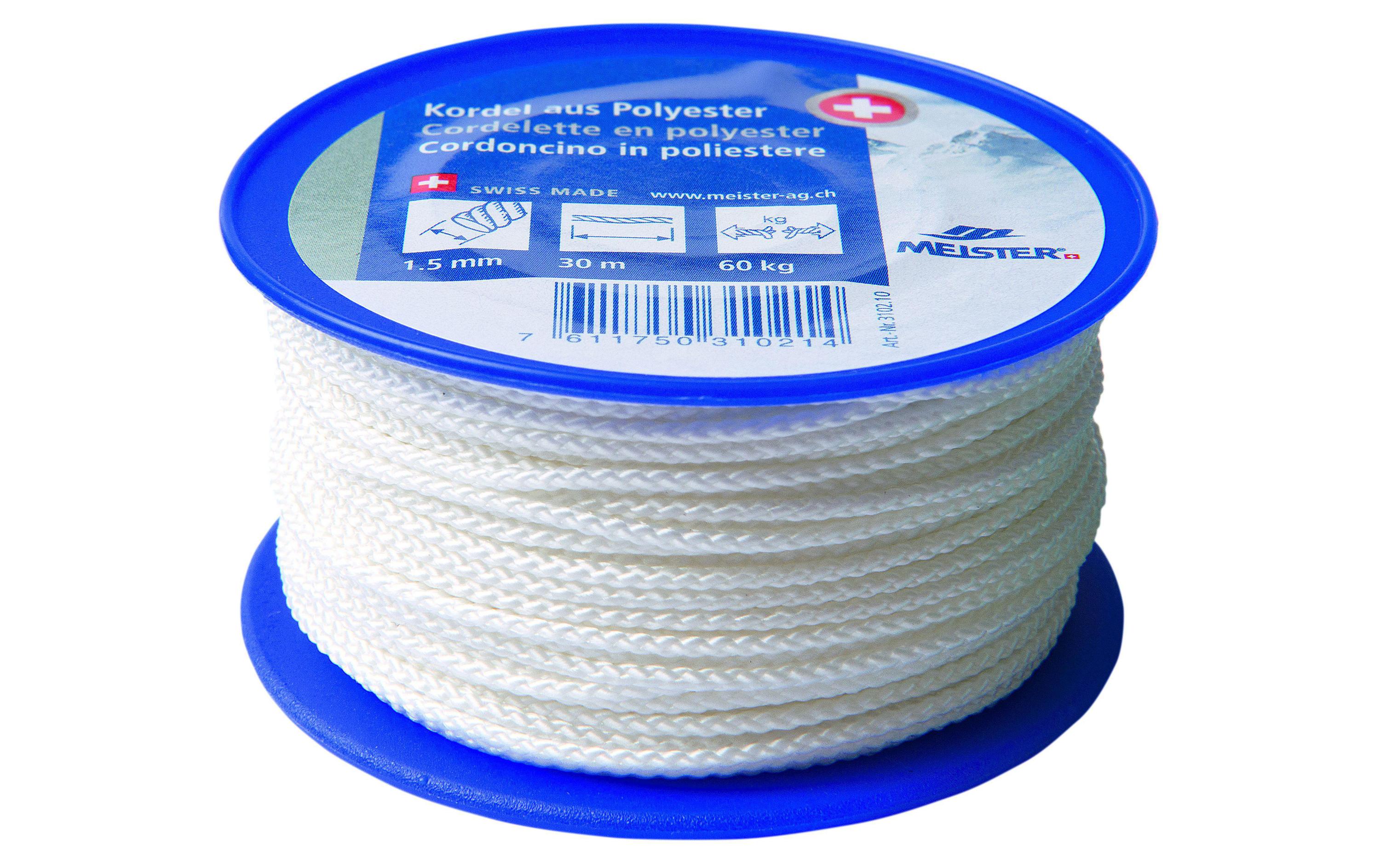 Kordel Ø 1,5 mm, 30 m, 60 kg, WeissKordel aus Polyester 16-fach geflochten