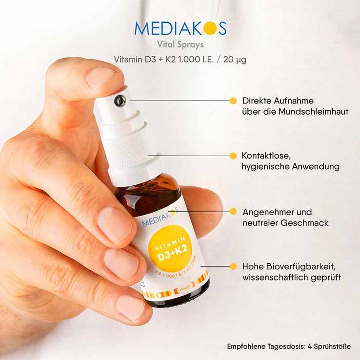 Vitamin D3 + K2 1000 I.E. 20 µg Mediakos Vital Spray, 20 ml