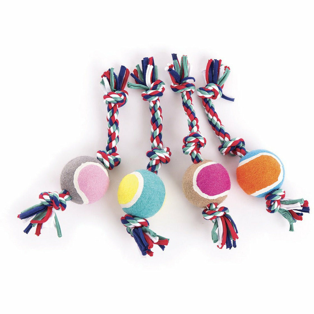Lot de 4 cordes en tissu + balle de tennis pour chiots - collection puppy