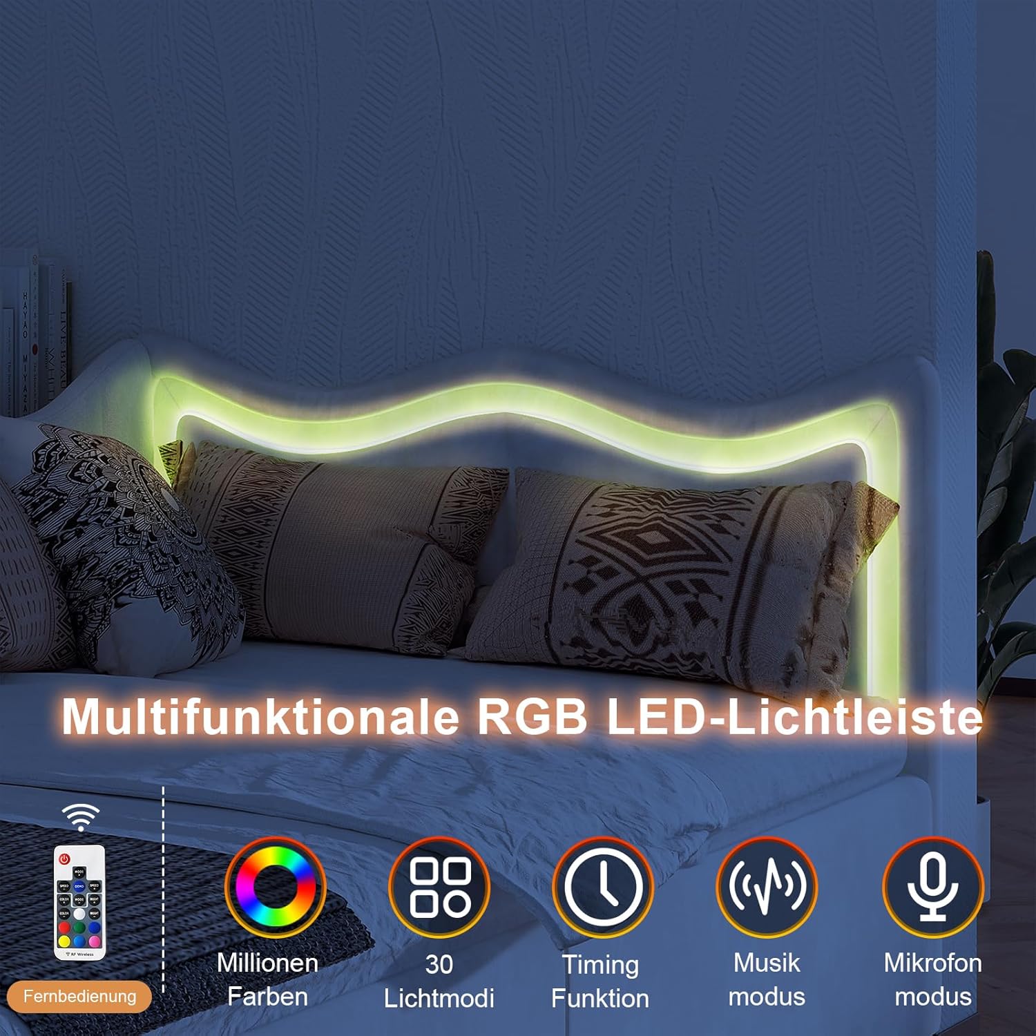 Polsterbett Kinderbett 90x200 mit LED-Beleuchtung,Jugendbett 90x200 mit Hydraulischer Stauraum, Schlafsofa Einzelbett Daybett Tagesbett Gästebett Bettgestell mit Lattenrost,Ohne Matratze