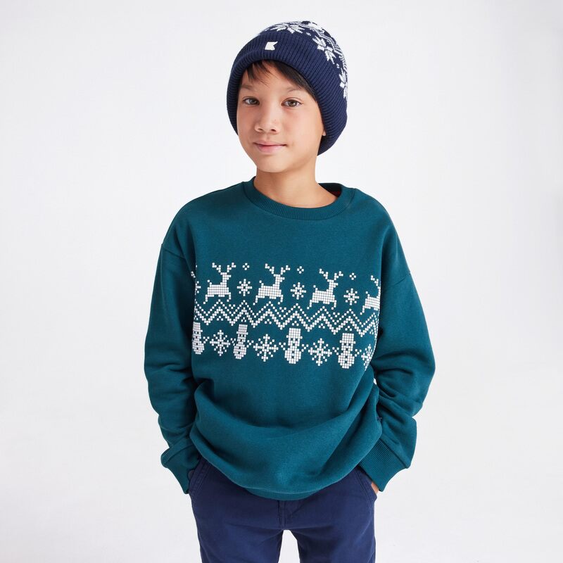 Ensemble bonnet + écharpe jacquard bleu marine - unisexe
