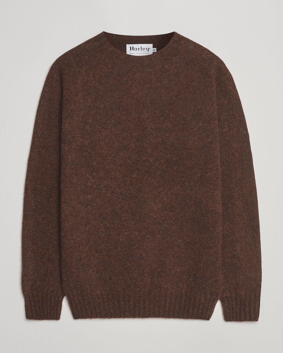 Harley Of Scotland Brushed Supersoft Lambswool Crewneck Marron