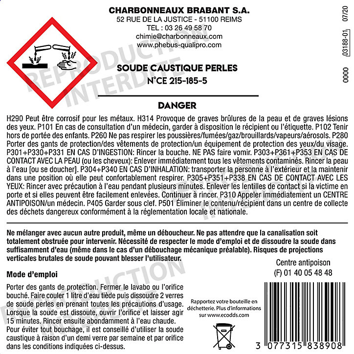 Soude caustique déboucheur surpuissant en perles Phebus 1kg